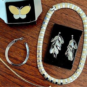 Avon Silver and Gold Necklaces Bracelets 6.5”! and Earrings 1994